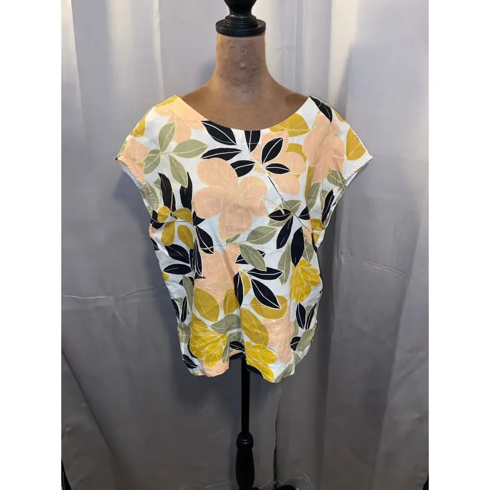 Rachel Zoe Tropical Floral Linen Blouse Top Button Back Small EUC Linen - Picture 2 of 11